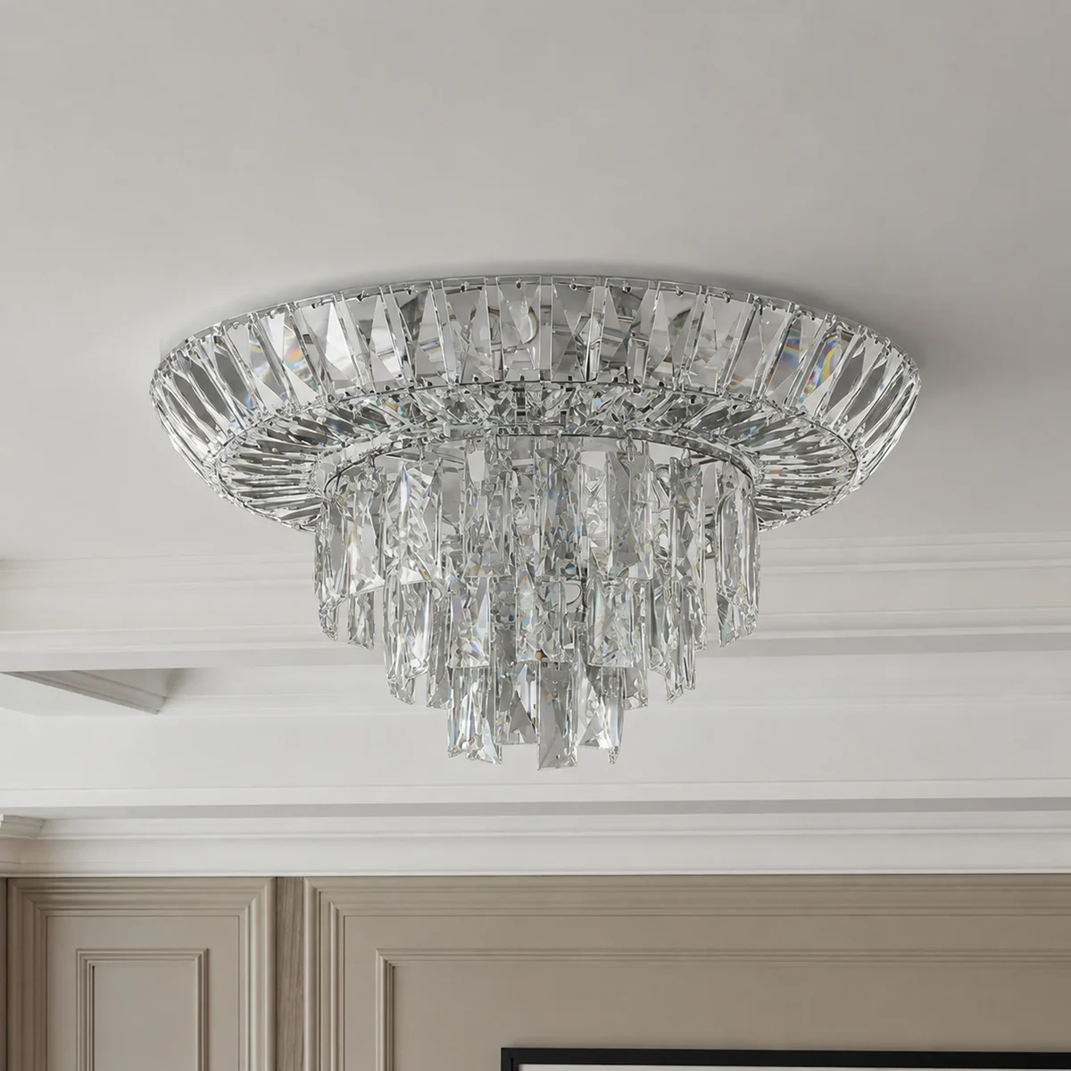 A255 Tiered Crystal Ceiling Light, 20" · Chrome