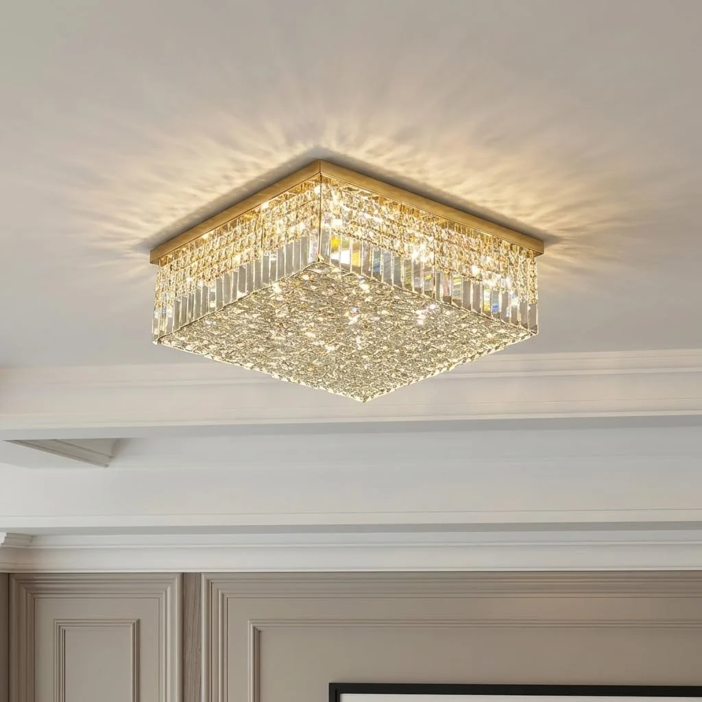A252 Square Crystal Ceiling Light, 20" · Gold
